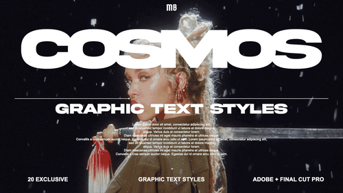 Animated cinematic titles and text presets from moonbear.shop's COSMOS collection, featuring stylish motion graphics.